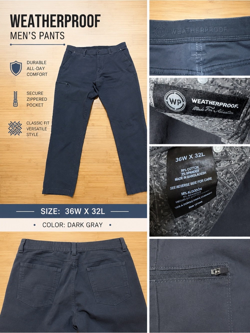 Weatherproof Men’s Performance Pants – 36x32
